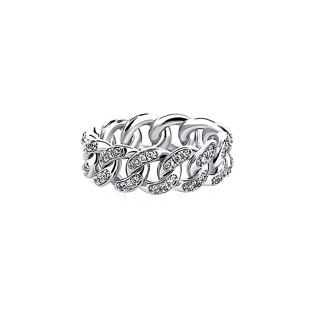 8mm Iced White Gold Plated Cuban Chain‎ Ring, Adjustable